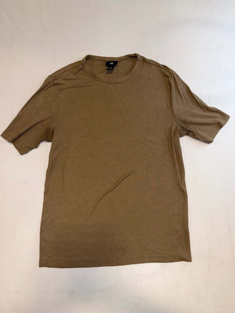 H&M Slim Fit Ribbed T-Shirt Brown Size S
